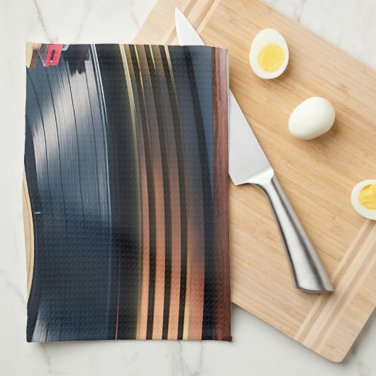 Record Player in Actie Theedoek (Quarter Fold)