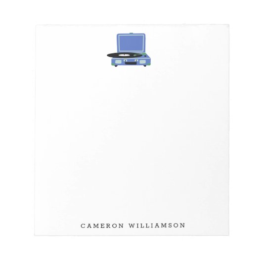  Record Player in Blue Personalized Notitieblok (Voorkant)