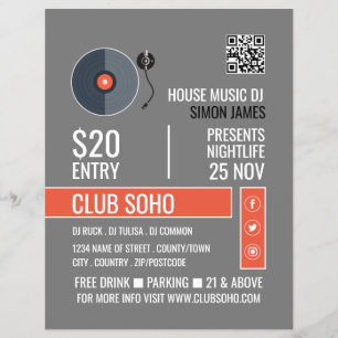 Record Player Logo, Professionele DJ Adverteren Flyer