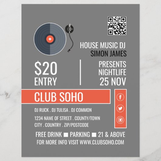 Record Player Logo, Professionele DJ Adverteren Flyer (Voorkant)