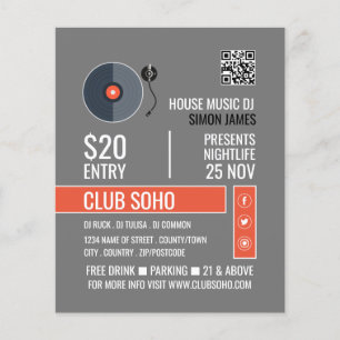 Record Player Logo, Professionele DJ Adverteren Flyer