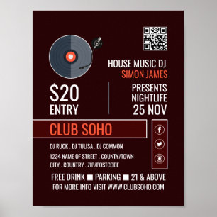 Record Player Logo, Professionele DJ Adverteren Poster