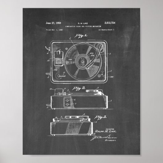 Record Player Patent - Chalkboard Poster (Voorkant)