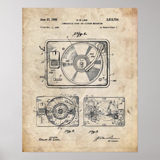 Record Player-patent Poster (Voorkant)