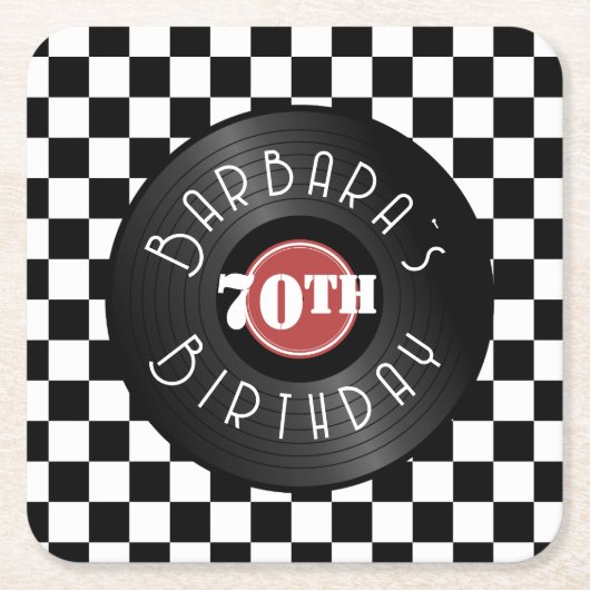 Record Player Rock N Roll Themed Birthday Party Kartonnen Onderzetters (Voorkant)