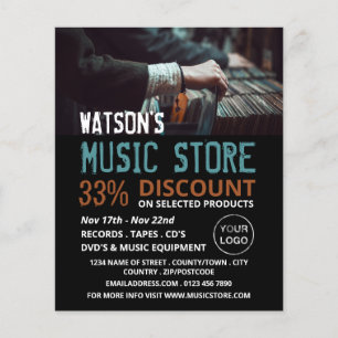 Record selecteren, muziekwinkel Adverteren Flyer