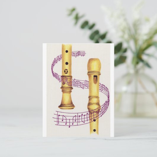 Recorder en muziek briefkaart (Staand voorkant)