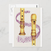 Recorder en muziek briefkaart (Voorkant / Achterkant)