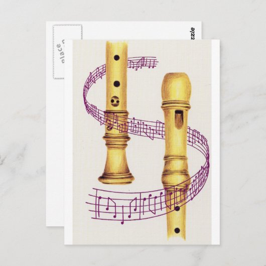 Recorder en muziek briefkaart (Voorkant / Achterkant)
