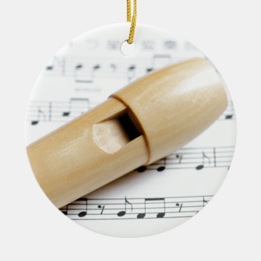 Recorder en vel muziek keramisch ornament (Voorkant)