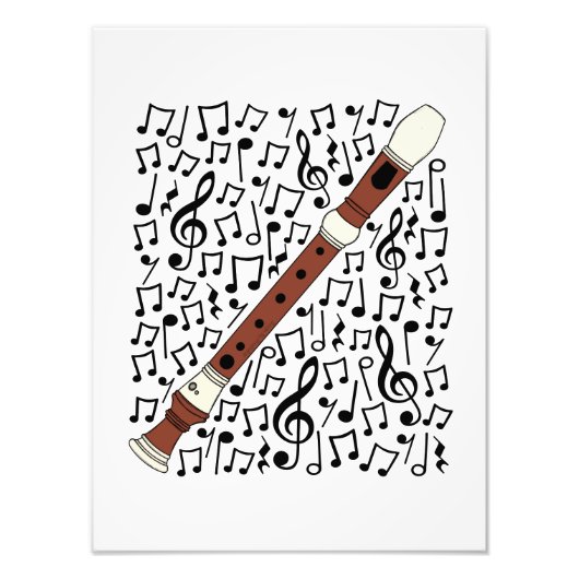 Recorder Musical Notes Woodwind Muziekdocent Foto Afdruk (Voorkant)