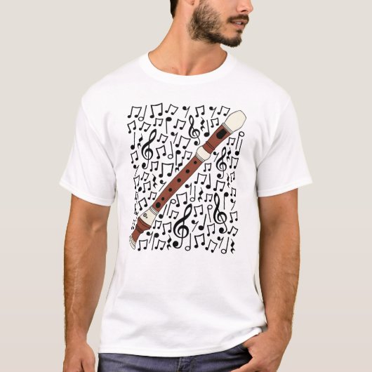 Recorder Musical Notes Woodwind Muziekdocent T-shirt (Voorkant)