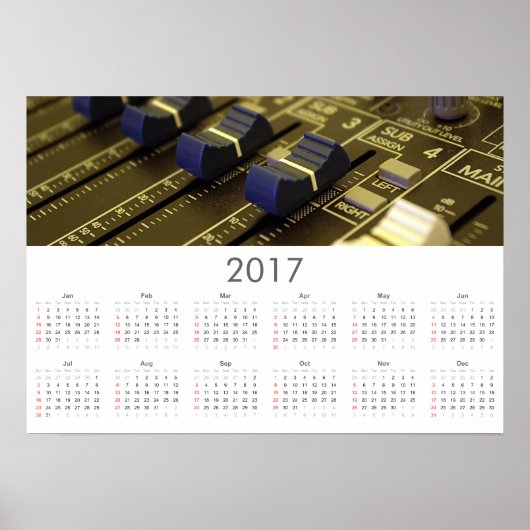 Recording studio Calendar 2017 Poster (Voorkant)