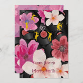 Records Dancers Joyfulness Pink Flowers Wedding Kaart (Voorkant / Achterkant)