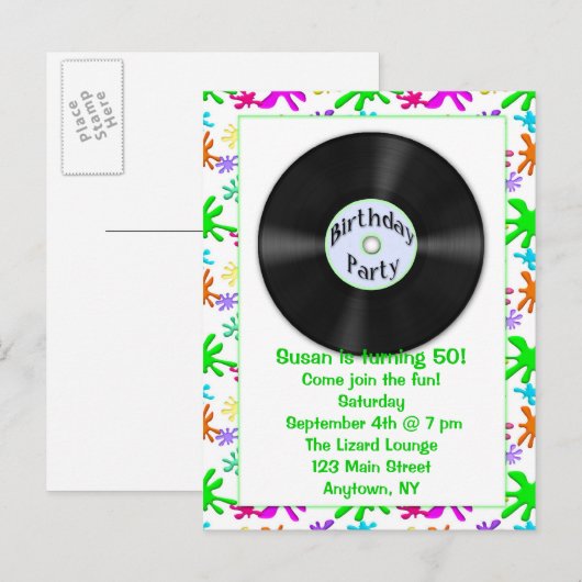 Recordverjaardagsfeestje Uitnodiging Briefkaart (Voorkant / Achterkant)