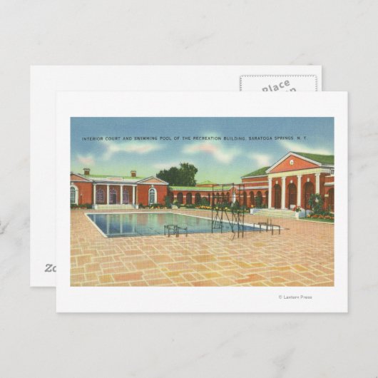 Recreation Bldg Interior Court and Pool Uitzicht Briefkaart (Voorkant / Achterkant)