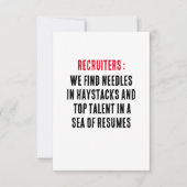 Recruiters: We vinden naalden in hooibergen en top Bedankkaart (Voorkant)