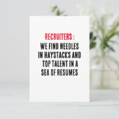 Recruiters: We vinden naalden in hooibergen en top Bedankkaart (Staand voorkant)