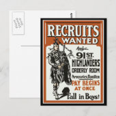 Recruitment 91e Highlanders Bagpiles WOI Briefkaart (Voorkant / Achterkant)