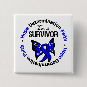 Rectale kanker Survivor Hope Determination Faith Vierkante Button 5,1 Cm