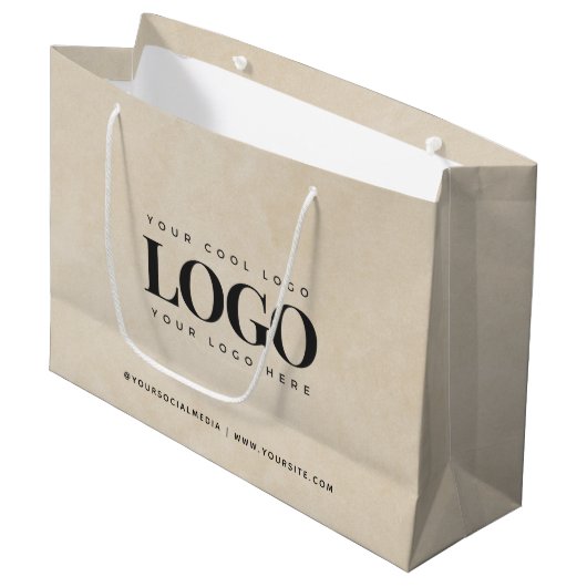 Rectangle Business Logo Beige Promotion Custom Groot Cadeauzakje (Voorkant Gekanteld)