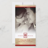 Rectangle Double Happiness Chinese Weddenfoto Bedankkaart (Voorkant)
