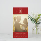 Rectangle Double Happiness Chinese Weddenfoto Bedankkaart (Staand voorkant)