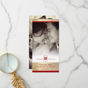 Rectangle Double Happiness Chinese Weddenfoto Bedankkaart