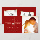 Rectangle Double Happiness Chinese Weddenfoto Save The Date (Voorkant / Achterkant)
