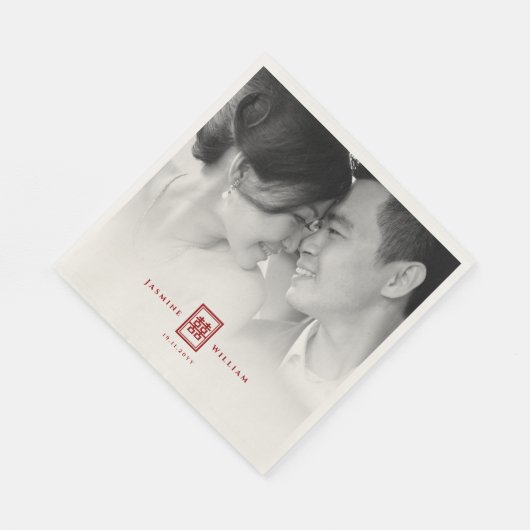 Rectangle Double Happiness Chinese Weddenfoto Servetten (Hoek)