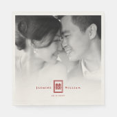 Rectangle Double Happiness Chinese Weddenfoto Servetten (Voorkant)