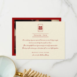 Rectangle Double Happiness Photo Chinese Weddensch Bedankkaart