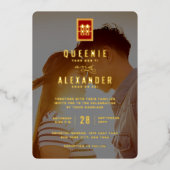 Rectangle Double Happiness Photo Chinese Weddensch Folie Uitnodiging (Voorkant)