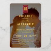 Rectangle Double Happiness Photo Chinese Weddensch Folie Uitnodiging (Voorkant)