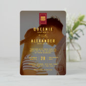 Rectangle Double Happiness Photo Chinese Weddensch Folie Uitnodiging (Staand Voorkant)