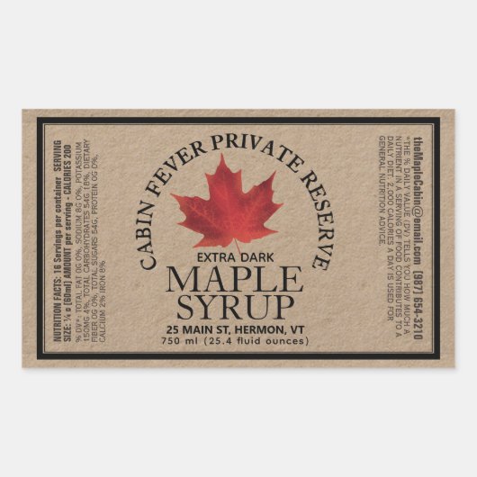 Rectangle Kraft Maple Syrup met voedingsfeiten Rechthoekige Sticker (Voorkant)