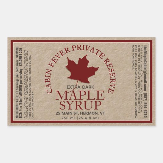 Rectangle Kraft Maple Syrup met voedingsfeiten Rechthoekige Sticker (Voorkant)