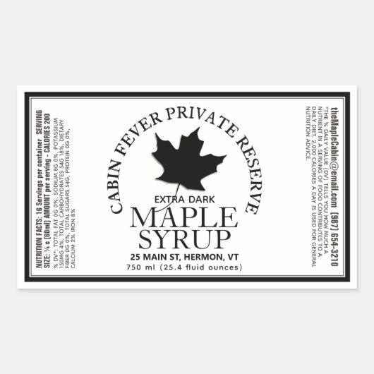 Rectangle Maple Syrup Label met Voedingsfeiten (Voorkant)