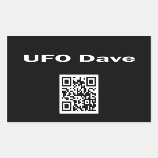 Rectangle Sticker met UFO Dave Logo en QR-code (Voorkant)