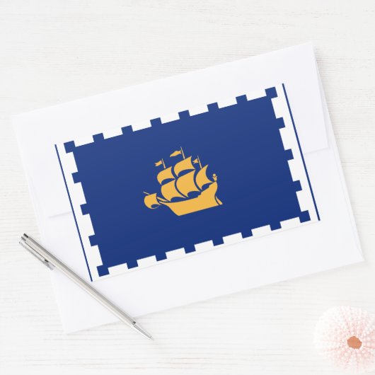 Rectangle sticker with Flag of Quebec City, Canada (Envelop)