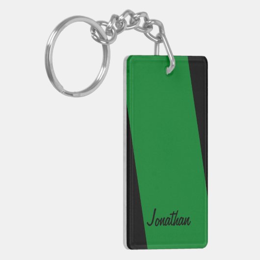 Rectangular Minimalist Simple Stripe of Green Name Sleutelhanger (Voorkant Links)