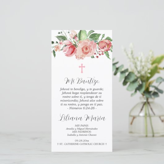 Recuerdo Bautizo Spaans Baptism Bladwijzer Favor Bedankkaart (Staand voorkant)