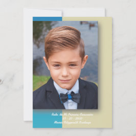 Recuerdo de Mi Primera Comunión en Azul y Beige Feestdagenkaart