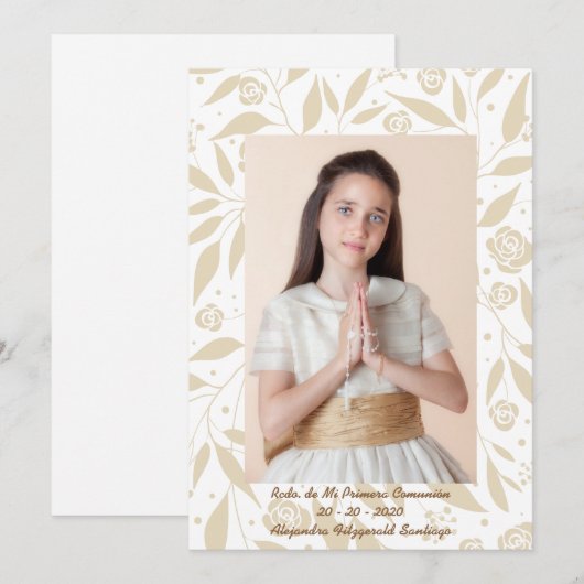 Recuerdo de Mi Primera Comunión Hojas Doradas Feestdagenkaart (Voorkant / Achterkant)