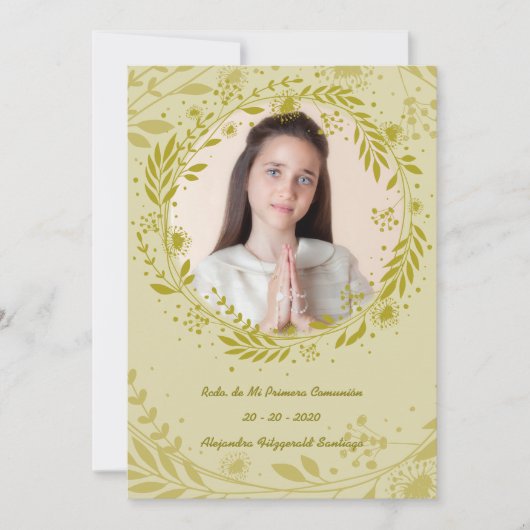 Recuerdo de Mi Primera Comunión Hojas Doradas Feestdagenkaart (Voorkant)