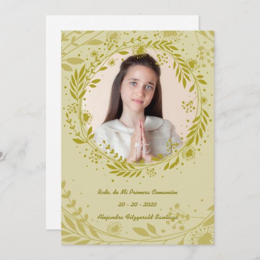 Recuerdo de Mi Primera Comunión Hojas Doradas Feestdagenkaart (Voorkant / Achterkant)