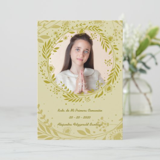 Recuerdo de Mi Primera Comunión Hojas Doradas Feestdagenkaart (Staand voorkant)