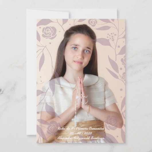 Recuerdo de Mi Primera Comunión Hojas Malvas Feestdagenkaart (Voorkant)
