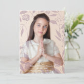 Recuerdo de Mi Primera Comunión Hojas Malvas Feestdagenkaart (Staand voorkant)