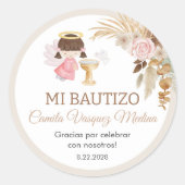 Recuerdos Bautizo Meisje Engel Doop Gunsten Gesche Ronde Sticker (Voorkant)
